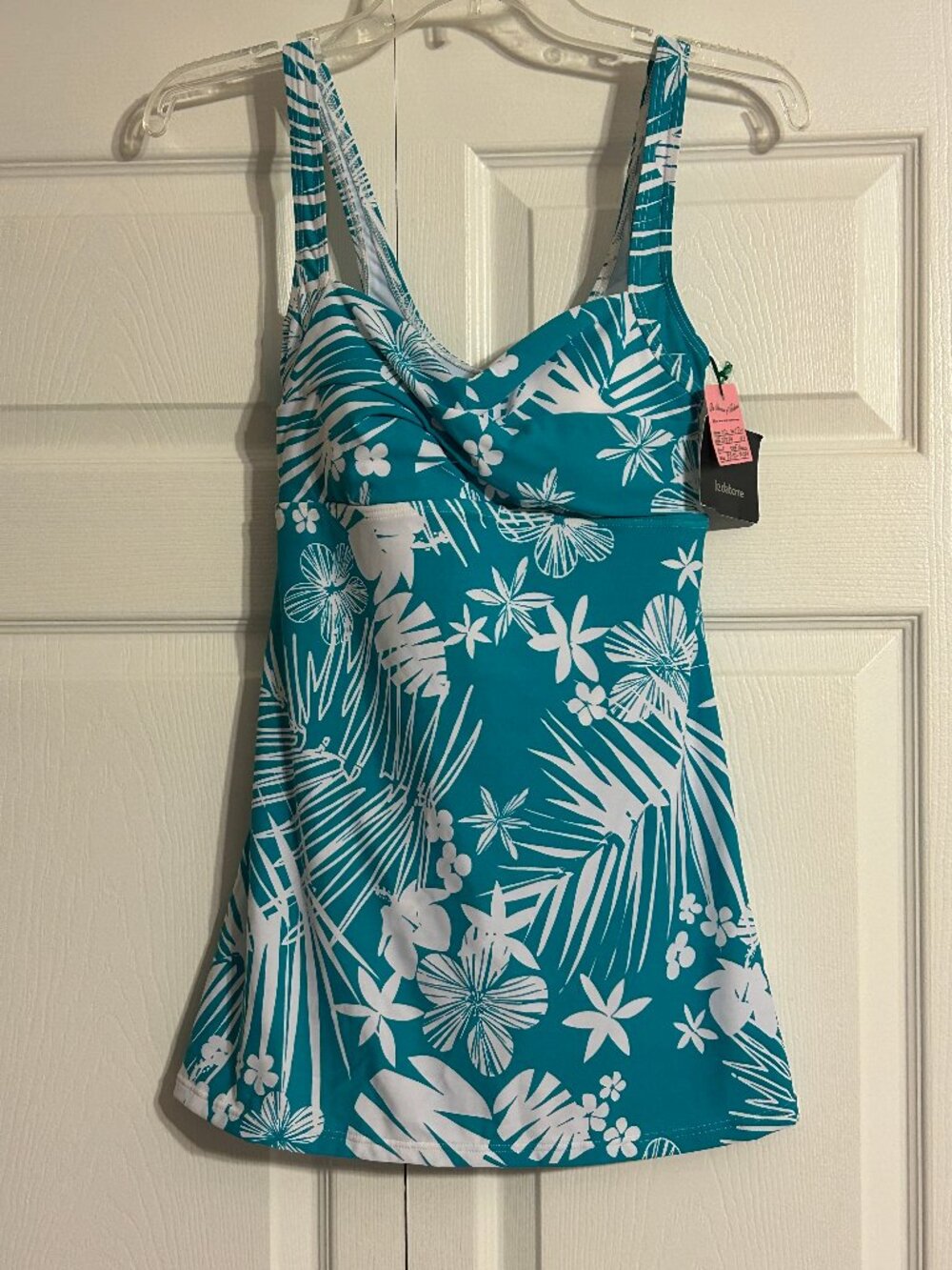 NWT LIZ CLAIBORNE Sz 8 Teal One Piece Twist Bra Swimdress Swimsuit NEW